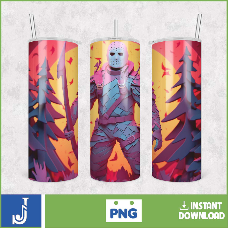 3D Halloween Horror Mask Movie Tumbler Sublimation Design, Horror Movie Character 20 oz Tumbler Design Template PNG (49).jpg