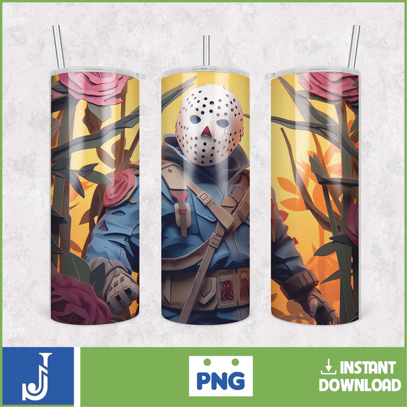 3D Halloween Horror Mask Movie Tumbler Sublimation Design, Horror Movie Character 20 oz Tumbler Design Template PNG (50).jpg