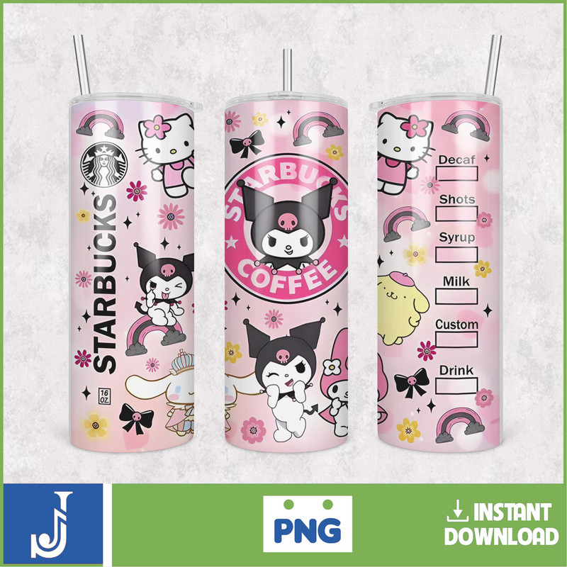 Kitty Coffee Tumbler, 20oz Straight Skinny Wrap, Spring Flower Pink Cat PNG, Tumbler Wrap, Cartoon Tumbler Wrap (2).jpg