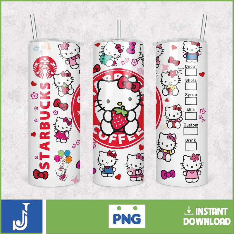 Kitty Coffee Tumbler, 20oz Straight Skinny Wrap, Spring Flower Pink Cat PNG, Tumbler Wrap, Cartoon Tumbler Wrap (3).jpg