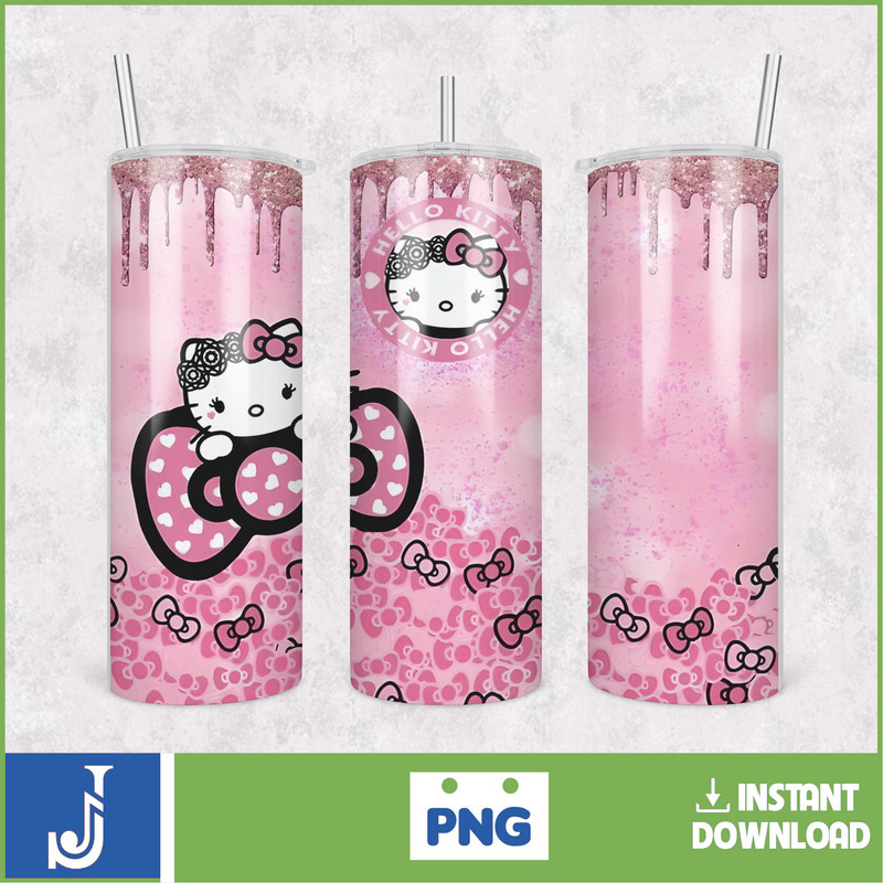 Kitty Coffee Tumbler, 20oz Straight Skinny Wrap, Spring Flower Pink Cat PNG, Tumbler Wrap, Cartoon Tumbler Wrap (4).jpg