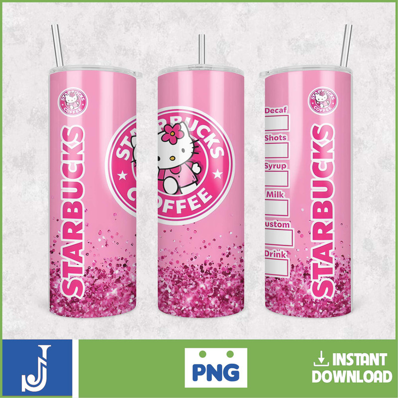 Kitty Coffee Tumbler, 20oz Straight Skinny Wrap, Spring Flower Pink Cat PNG, Tumbler Wrap, Cartoon Tumbler Wrap (5).jpg