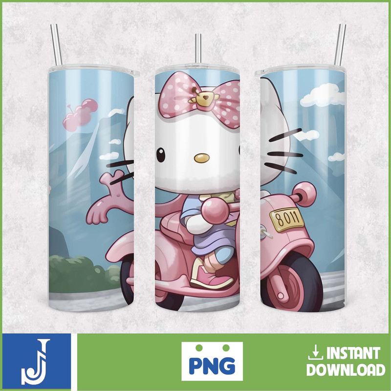 Kitty Coffee Tumbler, 20oz Straight Skinny Wrap, Spring Flower Pink Cat PNG, Tumbler Wrap, Cartoon Tumbler Wrap (6).jpg
