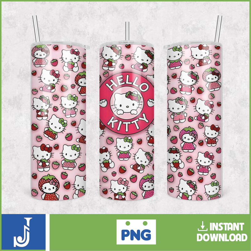 Kitty Coffee Tumbler, 20oz Straight Skinny Wrap, Spring Flower Pink Cat PNG, Tumbler Wrap, Cartoon Tumbler Wrap (9).jpg