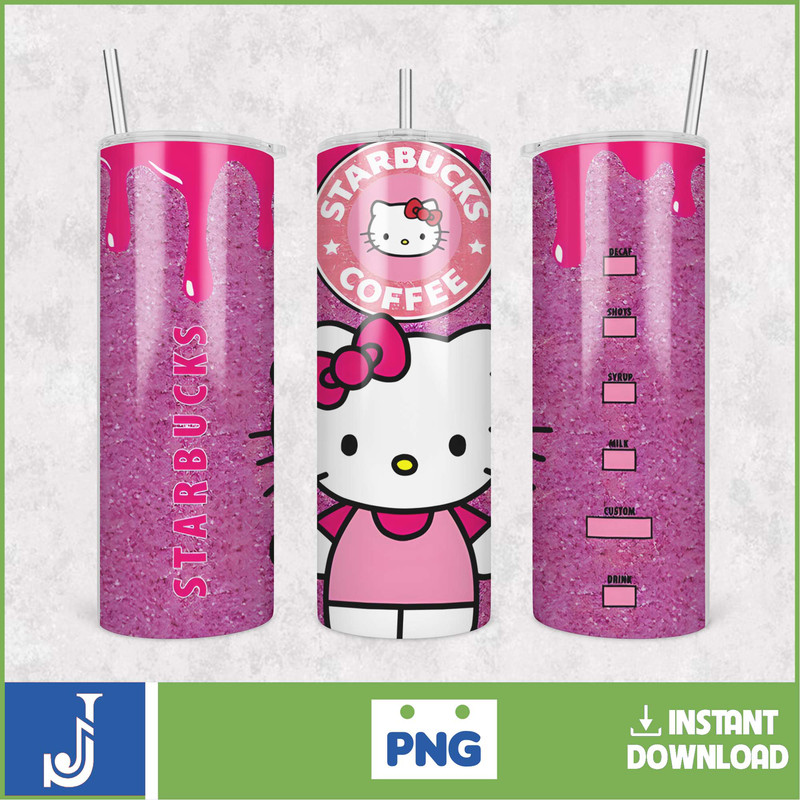 Kitty Coffee Tumbler, 20oz Straight Skinny Wrap, Spring Flower Pink Cat PNG, Tumbler Wrap, Cartoon Tumbler Wrap (10).jpg