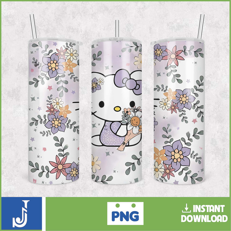 Kitty Coffee Tumbler, 20oz Straight Skinny Wrap, Spring Flower Pink Cat PNG, Tumbler Wrap, Cartoon Tumbler Wrap (11).jpg