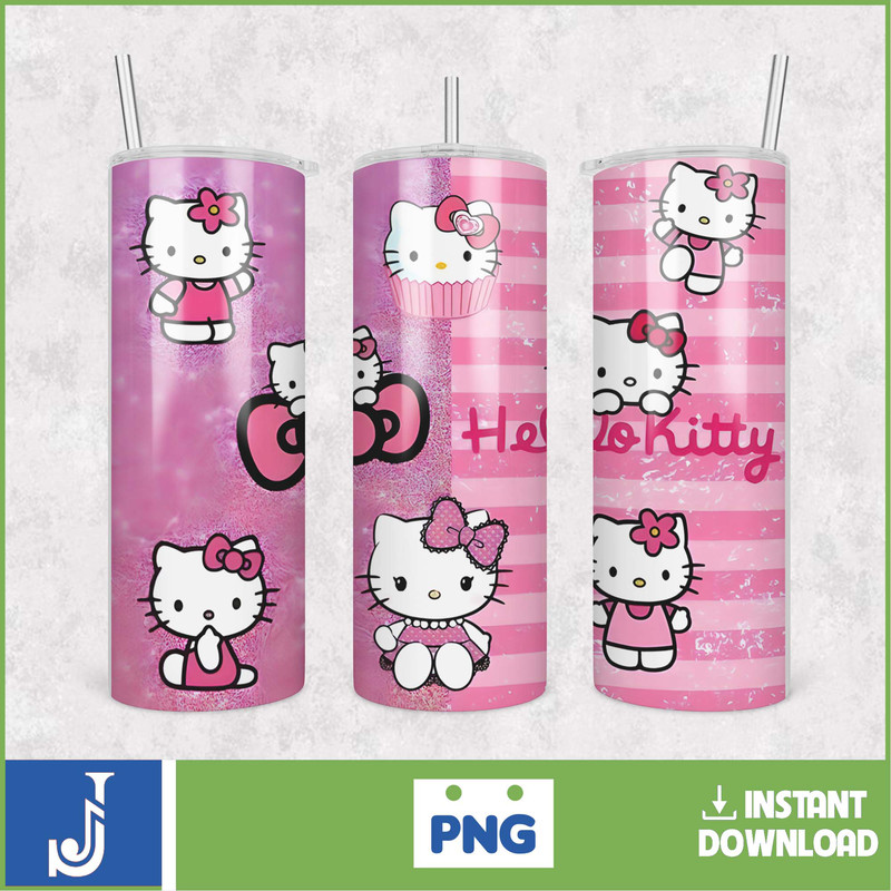 Kitty Coffee Tumbler, 20oz Straight Skinny Wrap, Spring Flower Pink Cat PNG, Tumbler Wrap, Cartoon Tumbler Wrap (12).jpg