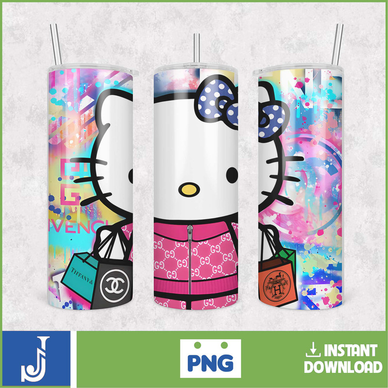 Kitty Coffee Tumbler, 20oz Straight Skinny Wrap, Spring Flower Pink Cat PNG, Tumbler Wrap, Cartoon Tumbler Wrap (13).jpg