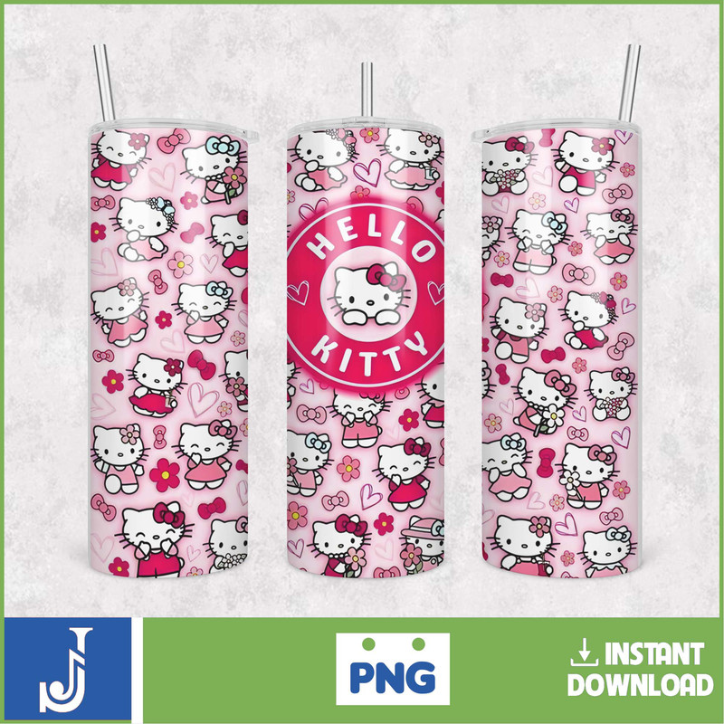 Kitty Coffee Tumbler, 20oz Straight Skinny Wrap, Spring Flower Pink Cat PNG, Tumbler Wrap, Cartoon Tumbler Wrap (16).jpg