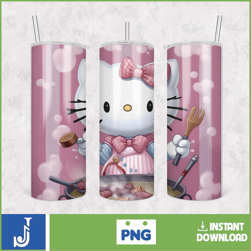 Kitty Coffee Tumbler, 20oz Straight Skinny Wrap, Spring Flower Pink Cat PNG, Tumbler Wrap, Cartoon Tumbler Wrap (18).jpg