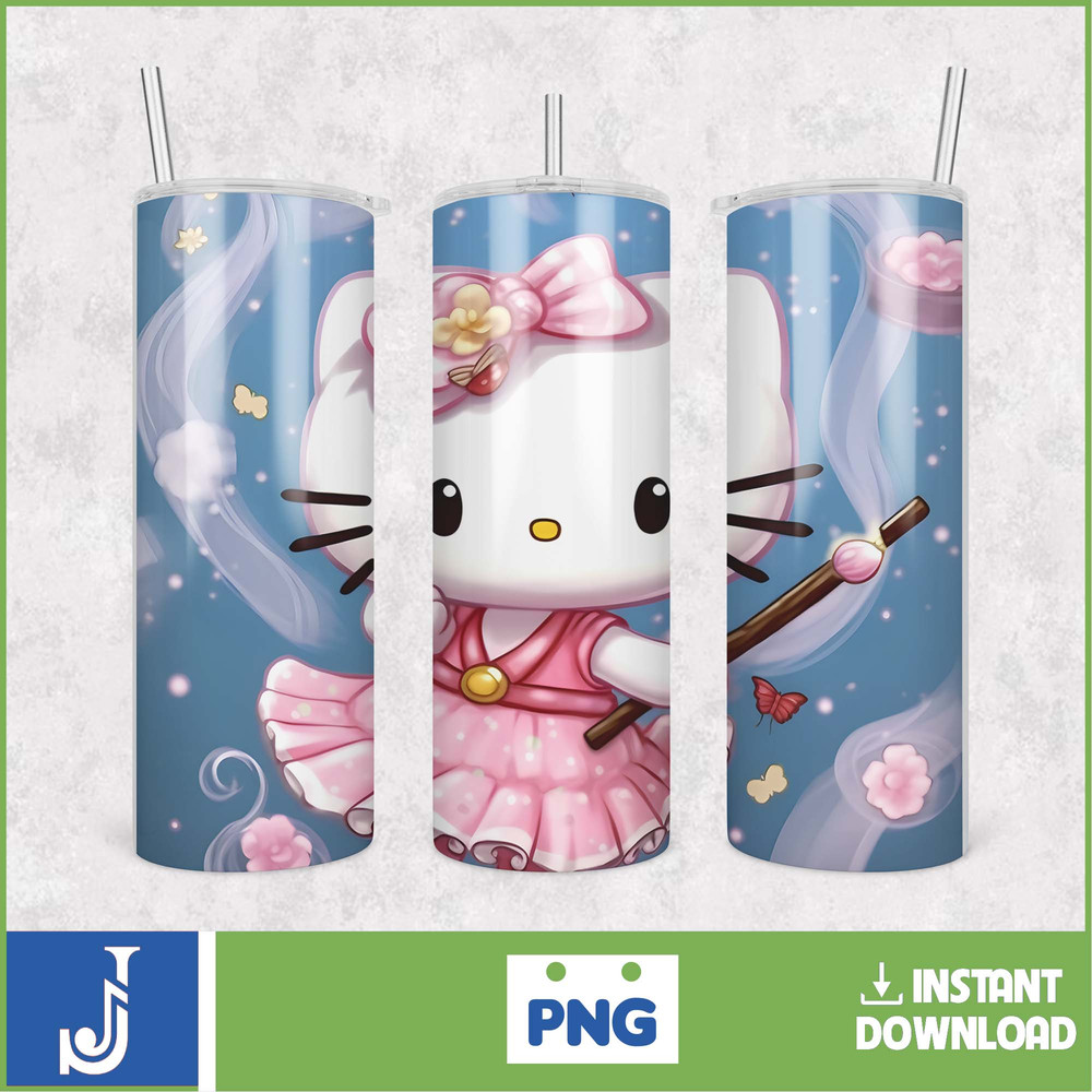 Kitty Coffee Tumbler, 20oz Straight Skinny Wrap, Spring Flower Pink Cat PNG, Tumbler Wrap, Cartoon Tumbler Wrap (20).jpg