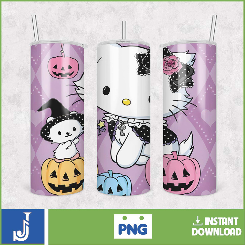 Kitty Coffee Tumbler, 20oz Straight Skinny Wrap, Spring Flower Pink Cat PNG, Tumbler Wrap, Cartoon Tumbler Wrap (22).jpg