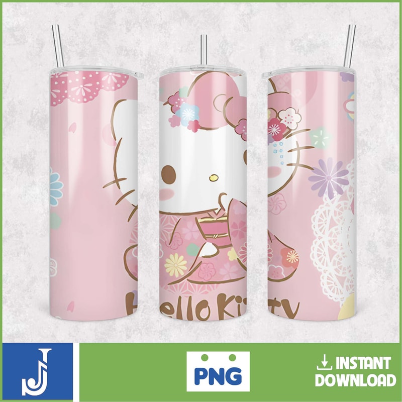 Kitty Coffee Tumbler, 20oz Straight Skinny Wrap, Spring Flower Pink Cat PNG, Tumbler Wrap, Cartoon Tumbler Wrap (25).jpg