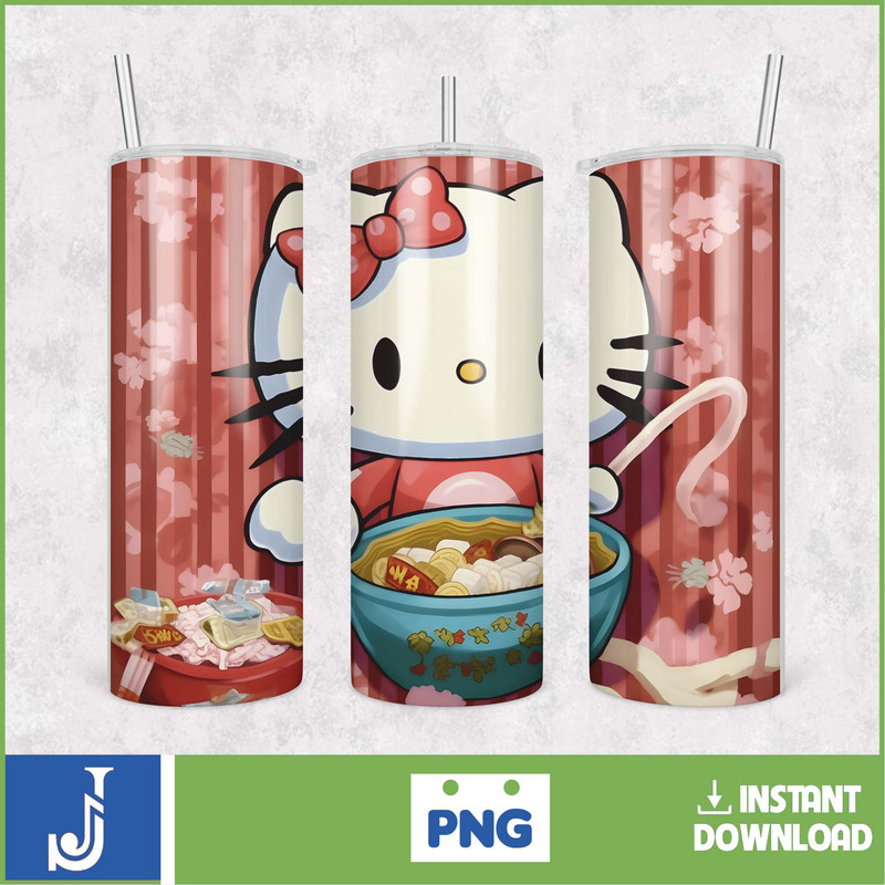 Kitty Coffee Tumbler, 20oz Straight Skinny Wrap, Spring Flower Pink Cat PNG, Tumbler Wrap, Cartoon Tumbler Wrap (26).jpg