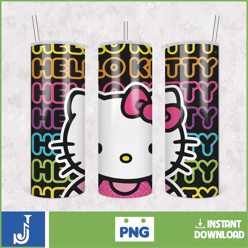 Kitty Coffee Tumbler, 20oz Straight Skinny Wrap, Spring Flower Pink Cat PNG, Tumbler Wrap, Cartoon Tumbler Wrap (31).jpg