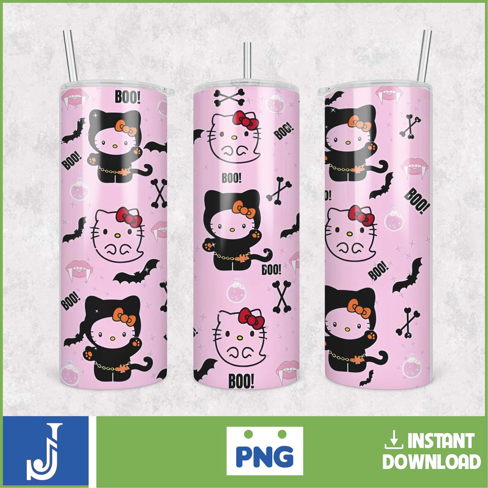 Kitty Coffee Tumbler, 20oz Straight Skinny Wrap, Spring Flower Pink Cat PNG, Tumbler Wrap, Cartoon Tumbler Wrap (36).jpg