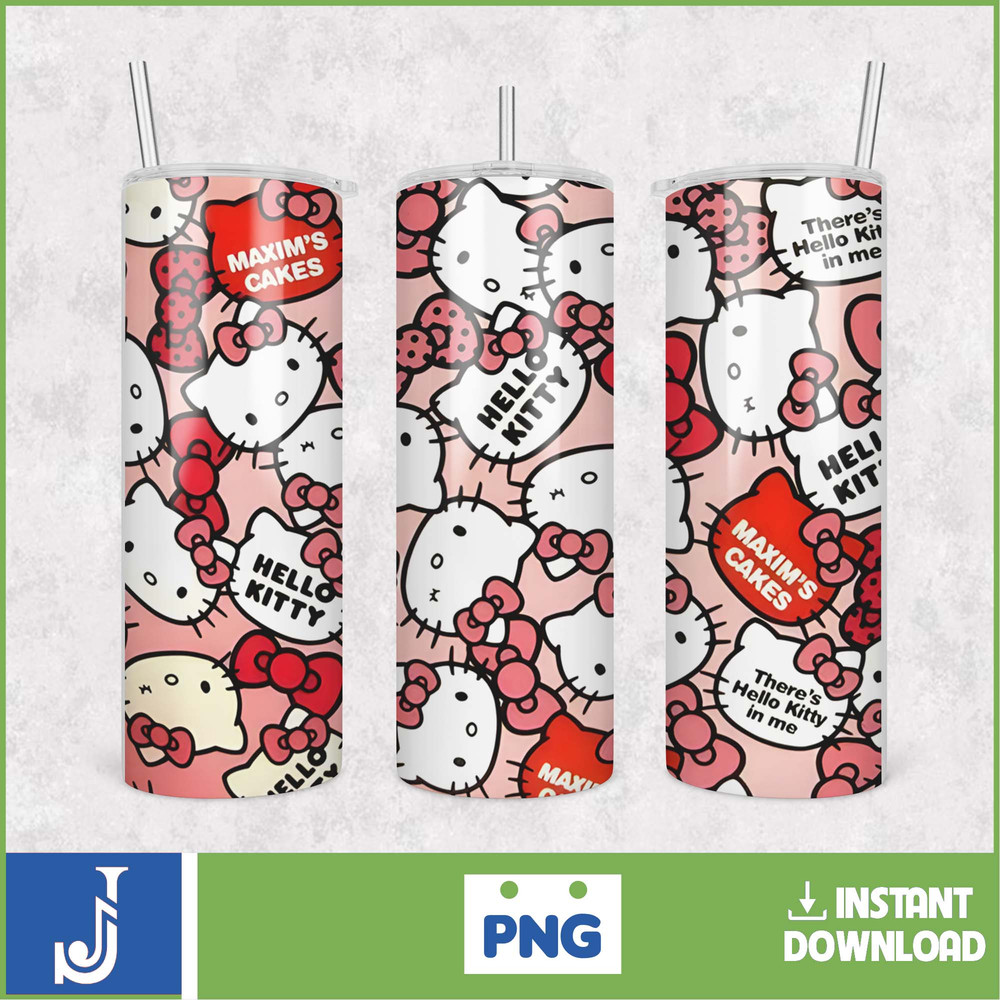 Kitty Coffee Tumbler, 20oz Straight Skinny Wrap, Spring Flower Pink Cat PNG, Tumbler Wrap, Cartoon Tumbler Wrap (37).jpg