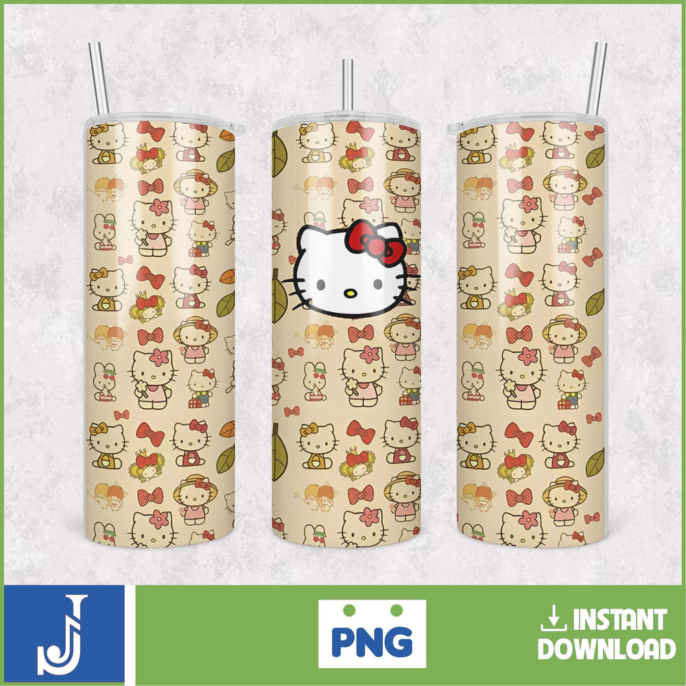 Kitty Coffee Tumbler, 20oz Straight Skinny Wrap, Spring Flower Pink Cat PNG, Tumbler Wrap, Cartoon Tumbler Wrap (38).jpg