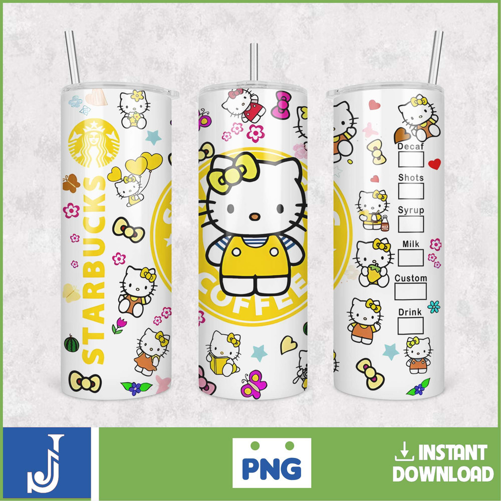 Kitty Coffee Tumbler, 20oz Straight Skinny Wrap, Spring Flower Pink Cat PNG, Tumbler Wrap, Cartoon Tumbler Wrap (39).jpg