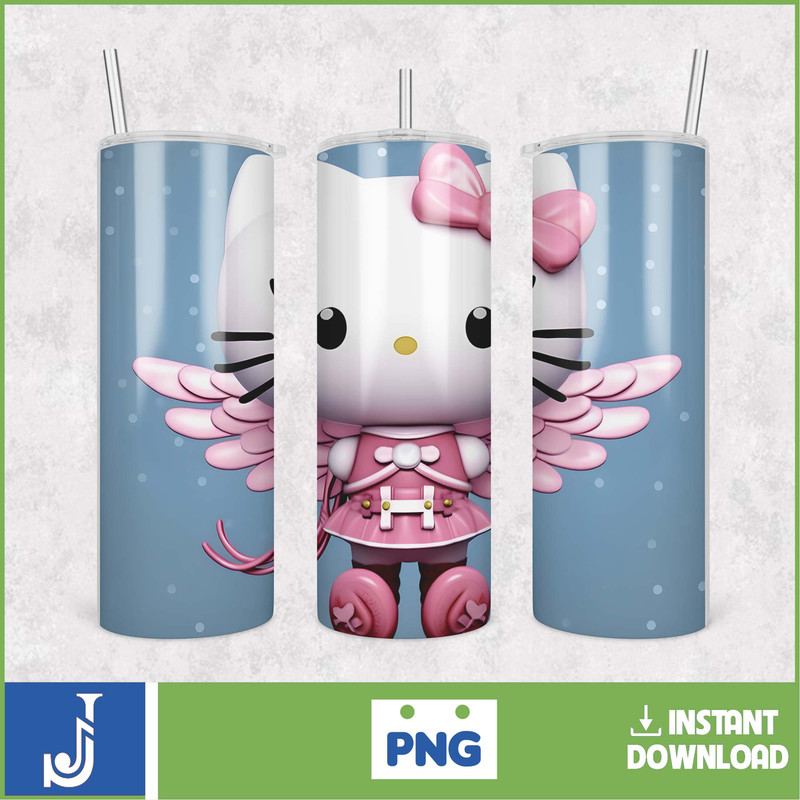 Kitty Coffee Tumbler, 20oz Straight Skinny Wrap, Spring Flower Pink Cat PNG, Tumbler Wrap, Cartoon Tumbler Wrap (42).jpg