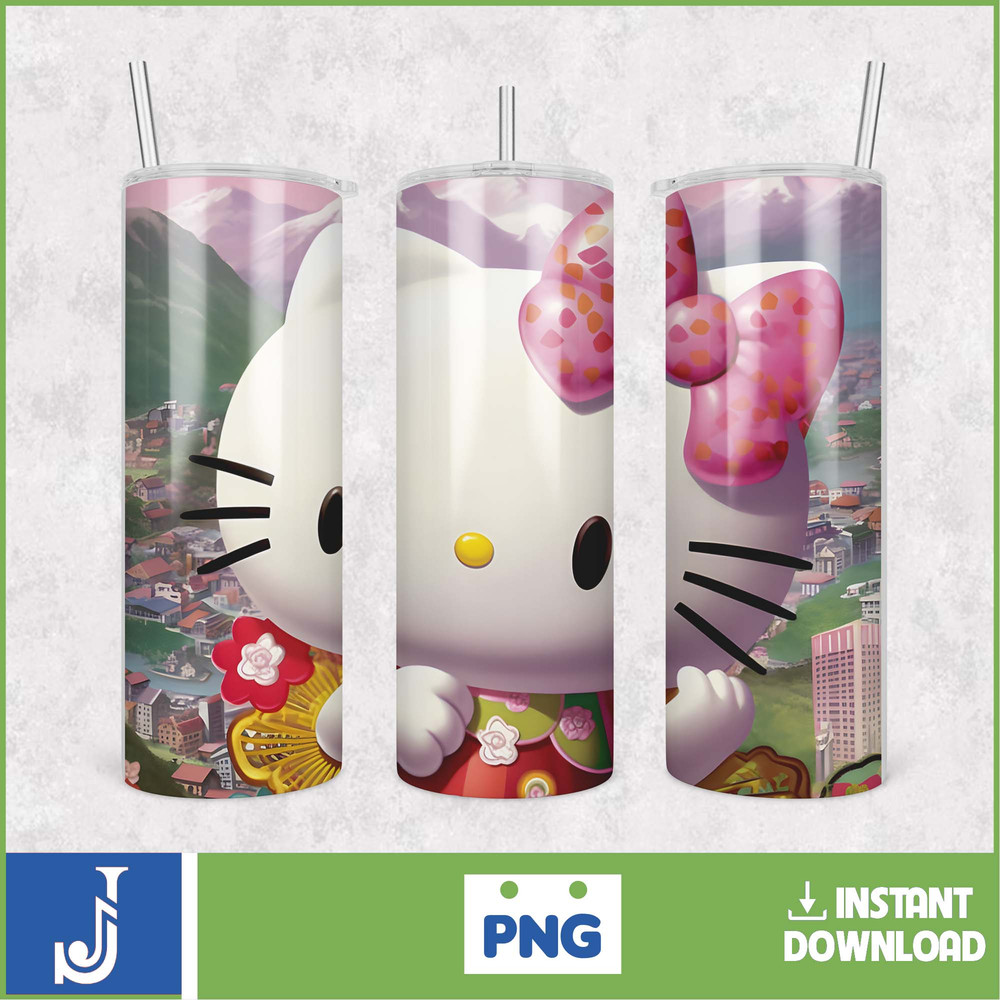 Kitty Coffee Tumbler, 20oz Straight Skinny Wrap, Spring Flower Pink Cat PNG, Tumbler Wrap, Cartoon Tumbler Wrap (43).jpg