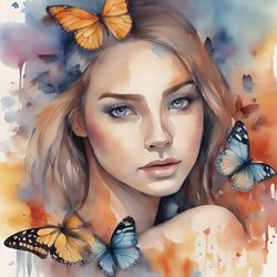 girl with butterflies watercolor printable 24