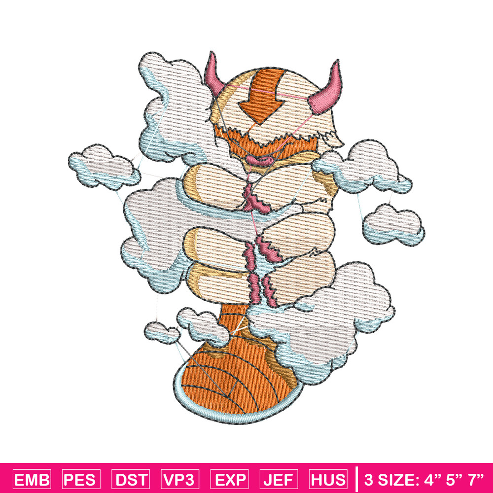 Appa with clouds embroidery design, Avatar embroidery, embroidery file, cartoon design, cartoon shirt, Digital download.jpg