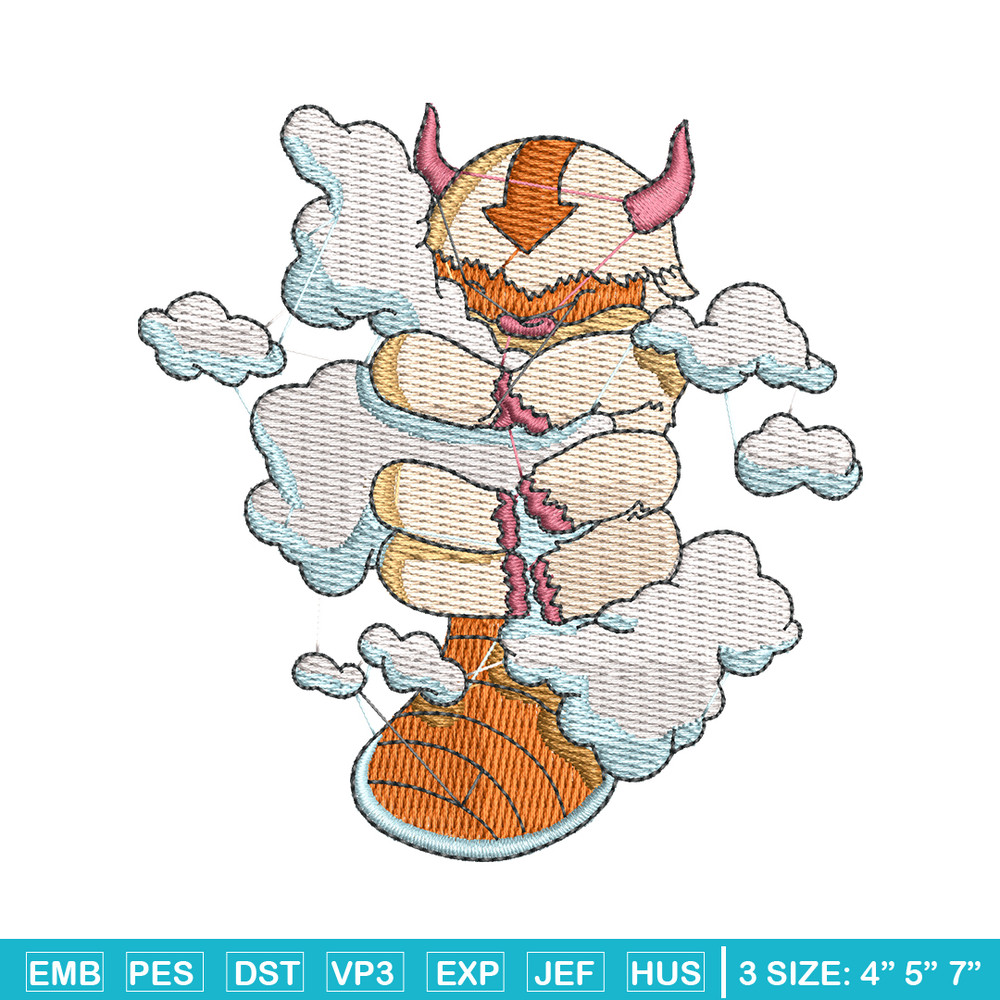 Appa with clouds embroidery design, Avatar embroidery, embroidery file, cartoon design, cartoon shirt, Digital download.jpg