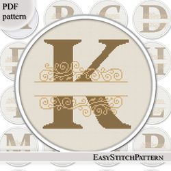 Monogram cross stitch pattern* DIY* Letter K cross stitch* Wedding cross stitch pattern* Name cross stitch