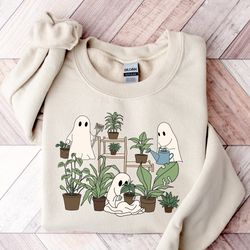 Halloween Plant Lady Sweatshirt, Gardening Sweatshirt Gift, Ghost Plant Sweatshirt, Crazy Plant Lady,Halloween Sweatshir