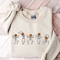 halloween skeleton sweatshirt, dancing skeleton sweatshirt, pumpkin skeleton graphic sweater, halloween gifts, fall hall