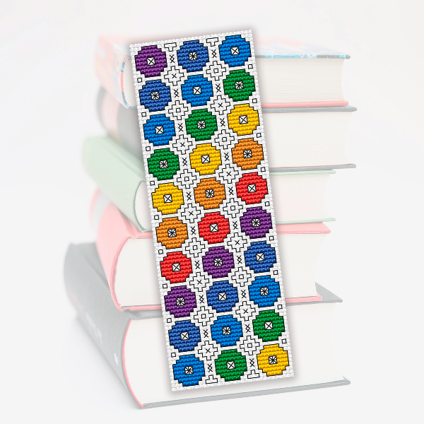 cross stitch bookmark rainbow colors