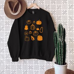 pumpkins sweatshirt, women fall fashion sweater, autumn vibes, fall leaves sweatshirt, fall hoodies, thanksgiving gifts