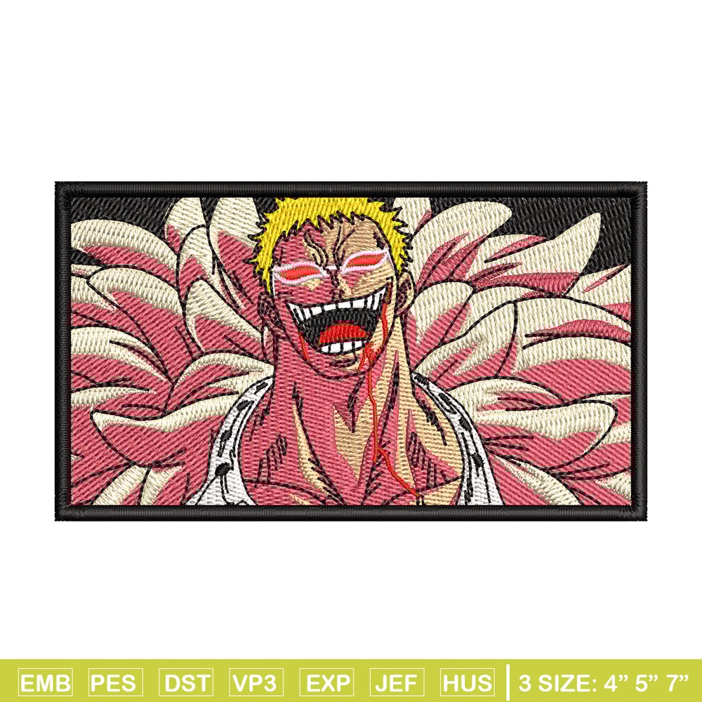 Doflamingo laugh embroidery design, One Piece embroidery, anime design, embroidery file, anime shirt, Digital download.jpg