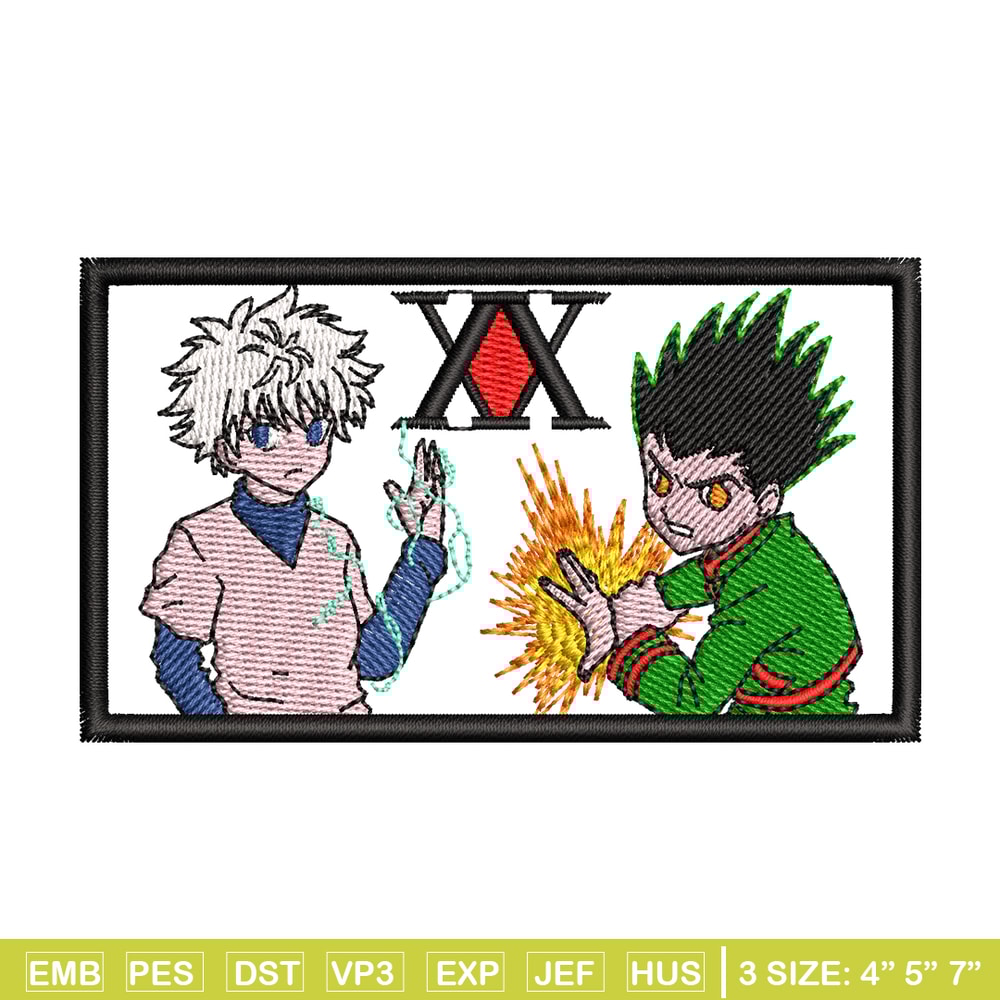 Gon and Killua embroidery design, Hunter x hunter embroidery, anime design, logo design, anime shirt, Digital download.jpg