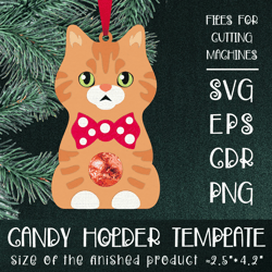 British Cat | Christmas Ornament | Candy Holder Template SVG | Sucker holder Paper Craft