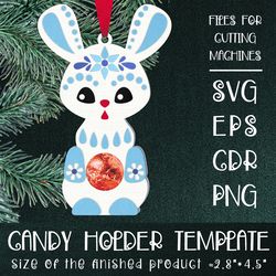Bunny | Christmas Ornament | Candy Holder Template SVG | Sucker holder Paper Craft