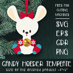 Bunny | Christmas Ornament | Candy Holder Template SVG | Sucker holder Paper Craft