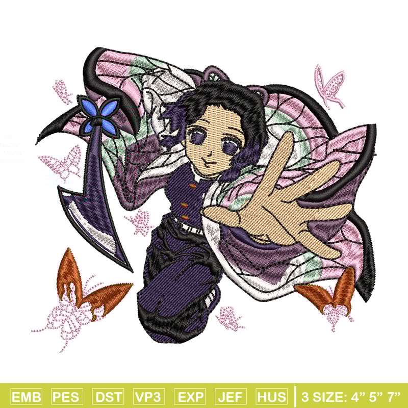 Kochou Shinobu embroidery design, Kimetsu no Yaiba embroidery, logo design, anime design, anime shirt, Digital download.jpg