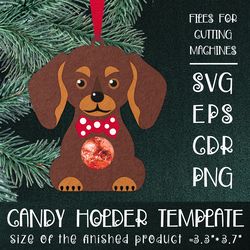 Dachshund Dog | Christmas Ornament | Candy Holder Template SVG | Sucker holder Paper Craft