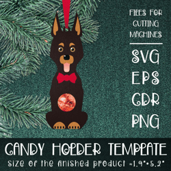 Doberman Pinscher Dog | Christmas Ornament | Candy Holder Template SVG | Sucker holder Paper Craft