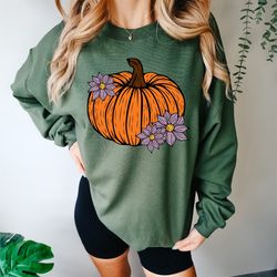Vintage Floral Pumpkin Sweatshirt, Retro Pumpkin Sweater, Cute Fall Pumpkin Shirt, 90s Halloween, Harvest Shirt, Womens