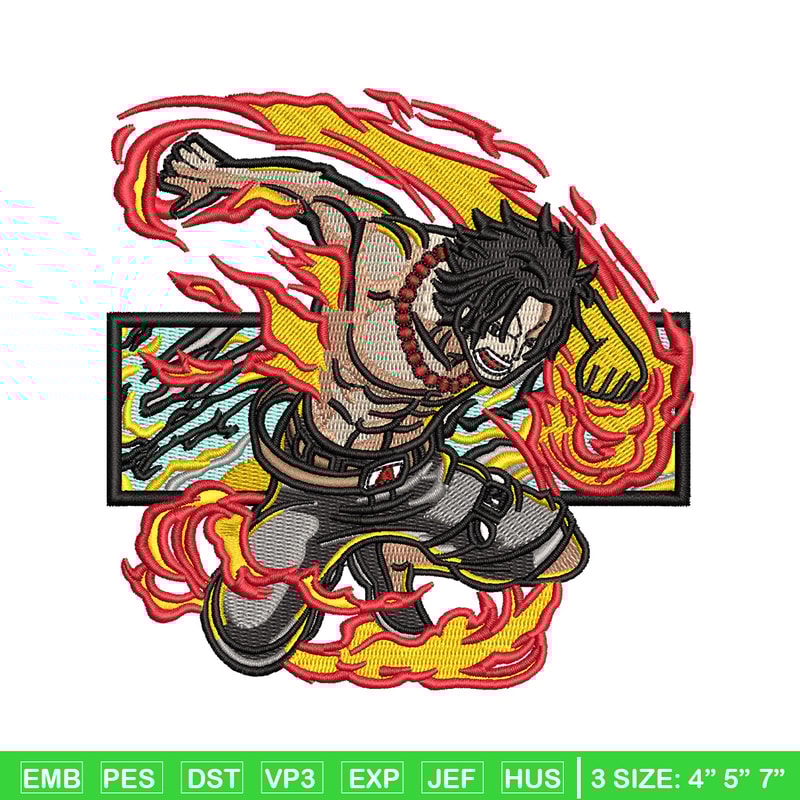 Ace flame embroidery design, One piece embroidery, Anime design, Embroidery shirt, Embroidery file, Digital download.jpg