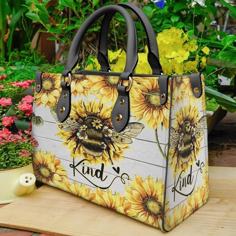 Bee Sunflower Leather Bag ,Women Bee Sunflower Leather Handbag ,Crossbody Bag, Personalized Leather bag, Shoulder Handbag,Handmade Bag - 1.jpg