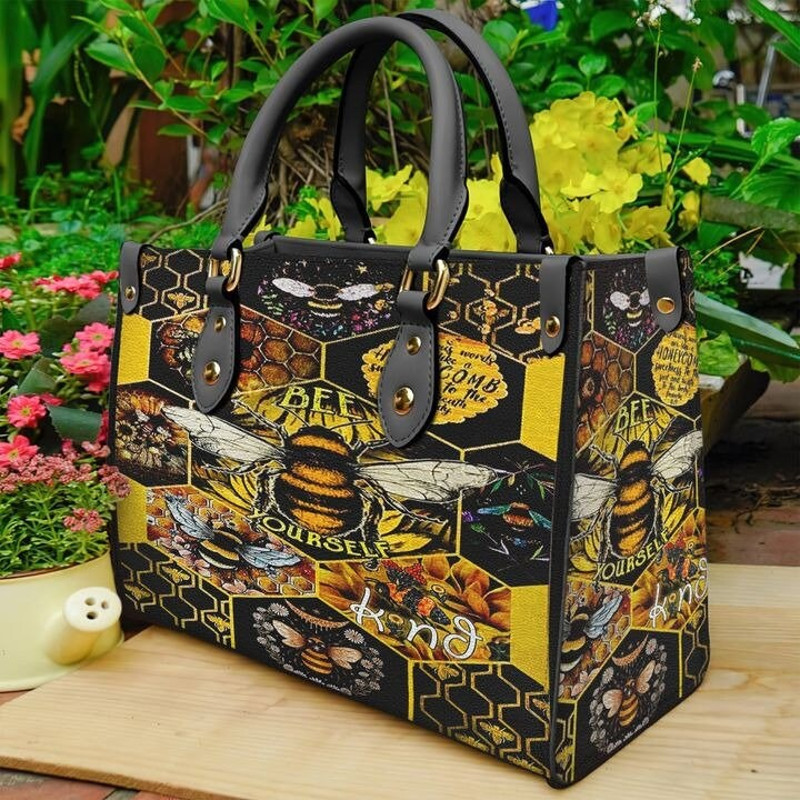 Bee Yourself Leather Bag ,Women Bee Sunflower Leather Handbag ,Crossbody Bag, Personalized Leather bag, Shoulder Handbag,Handmade Bag - 1.jpg