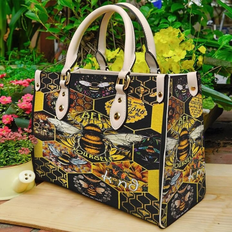 Bee Yourself Leather Bag ,Women Bee Sunflower Leather Handbag ,Crossbody Bag, Personalized Leather bag, Shoulder Handbag,Handmade Bag - 2.jpg