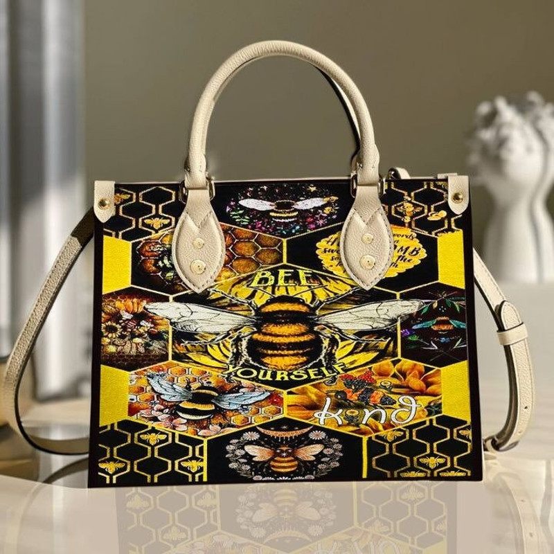 Bee Yourself Leather Bag ,Women Bee Sunflower Leather Handbag ,Crossbody Bag, Personalized Leather bag, Shoulder Handbag,Handmade Bag - 4.jpg