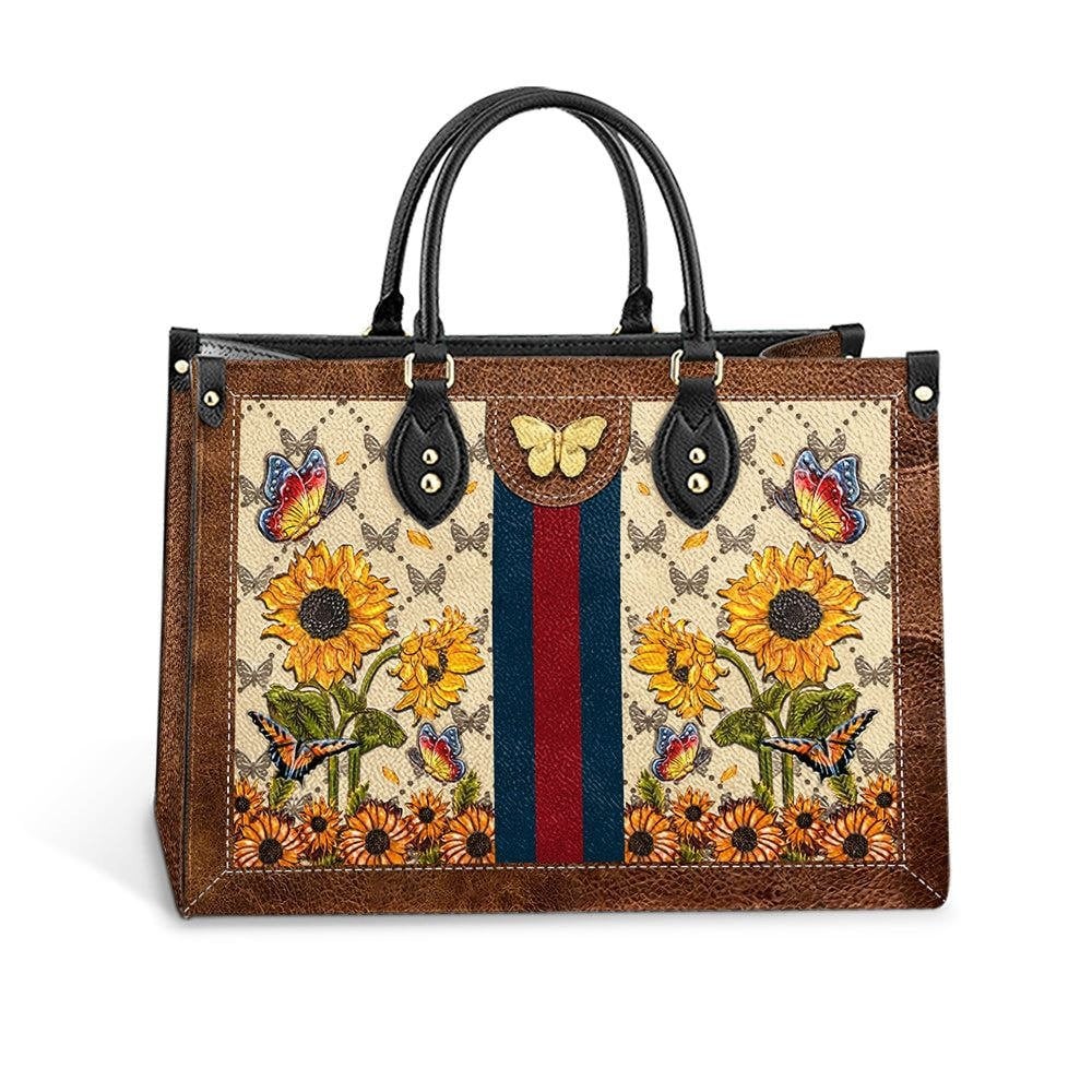 Butterfly Sunflower Leather Bag,Women Butterfly Sunflower Leather Handbag,Crossbody Bag,Personalized Leather bag,Shoulder Handbag,Handmade - 1.jpg