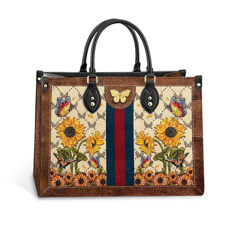 Butterfly Sunflower Leather Bag,Women Butterfly Sunflower Leather Handbag,Crossbody Bag,Personalized Leather bag,Shoulder Handbag,Handmade - 1.jpg