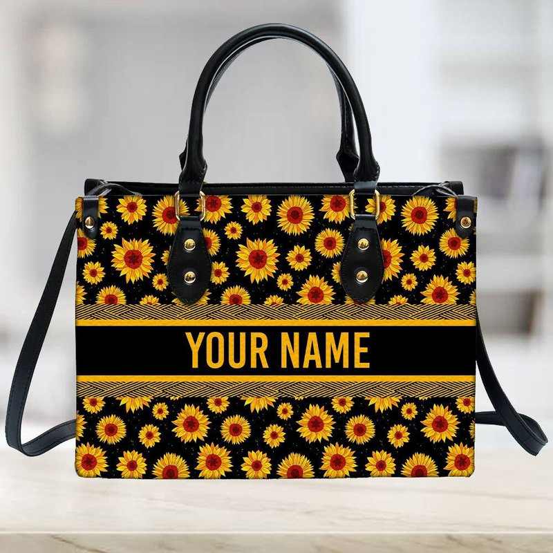 Custom Name Sunflower Leather Bag ,Women Sunflower Leather Handbag,Crossbody Bag,Personalized Leather bag,Shoulder Handbag,Handmade Bag - 1.jpg